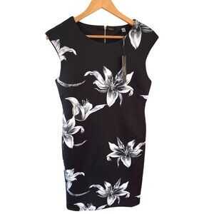 Tahari Womens Black & White Floral Sheath Dress Size 10 With Back Zipper Closure